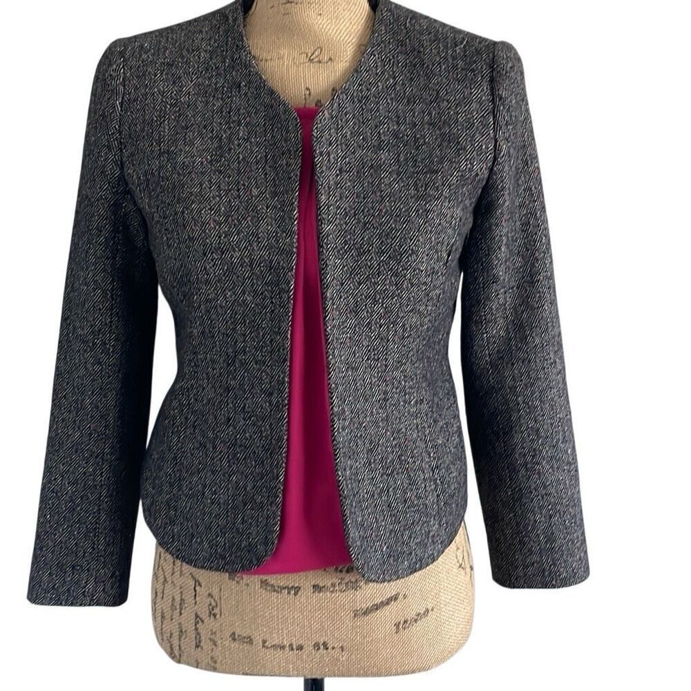Chelsea28 (Nordstrom) Black Pink Accent Tweed Crop Open Front Blazer - Size S